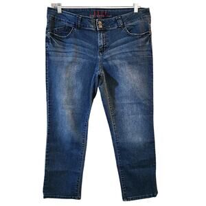 ELLE Womens Crop Skinny Jeans Size 14 Blue Mid Rise Stretch Button Flap Pockets